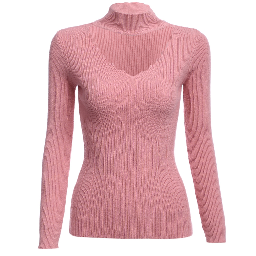 STYLISH LONG SLEEVE PURE COLOR WOMEN WOOLEN SWEATER