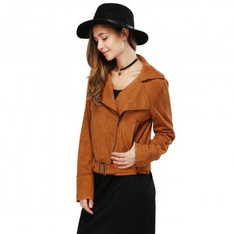 TRENDY LONG SLEEVE ZIPPER TYPE PURE COLOR WOMEN JACKET