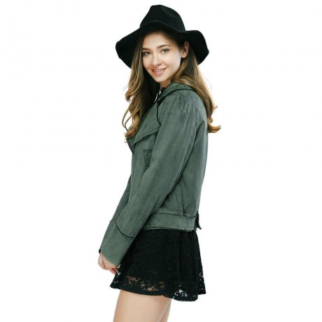 TRENDY LONG SLEEVE ZIPPER TYPE PURE COLOR WOMEN JACKET