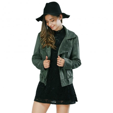 TRENDY LONG SLEEVE ZIPPER TYPE PURE COLOR WOMEN JACKET