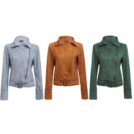 TRENDY LONG SLEEVE ZIPPER TYPE PURE COLOR WOMEN JACKET