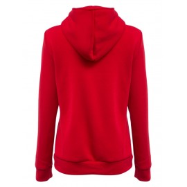 CASUAL TURN-DOWN COLLAR ZIPPER BUTTON DESIGN HOODIE FOR WOMEN