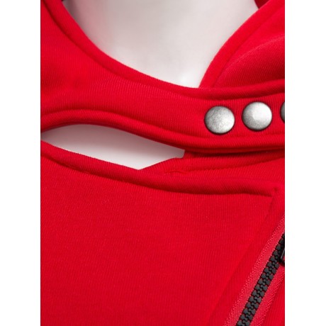 CASUAL TURN-DOWN COLLAR ZIPPER BUTTON DESIGN HOODIE FOR WOMEN