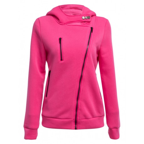 CASUAL TURN-DOWN COLLAR ZIPPER BUTTON DESIGN HOODIE FOR WOMEN