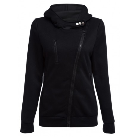 CASUAL TURN-DOWN COLLAR ZIPPER BUTTON DESIGN HOODIE FOR WOMEN
