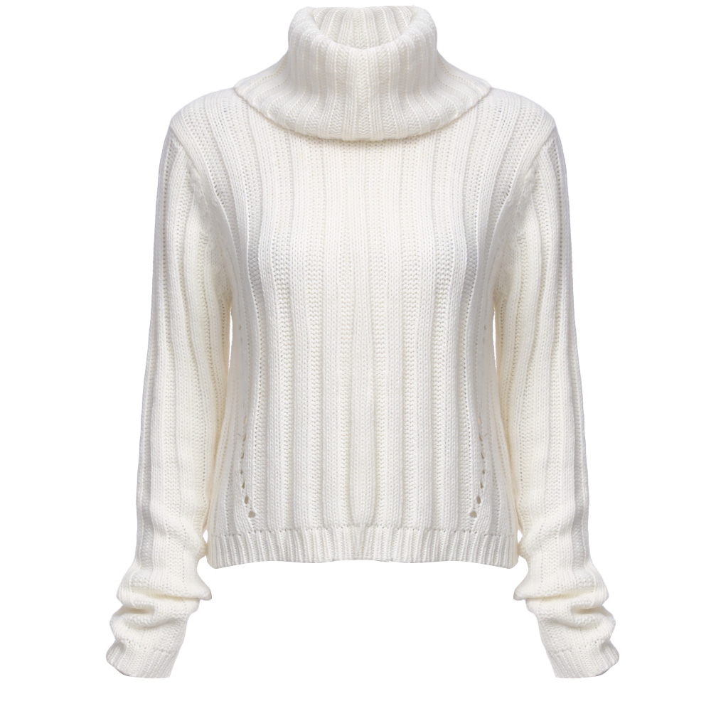 STYLISH TURTLENECK LONG SLEEVE KNITTED PURE COLOR SWEATER FOR LADIES