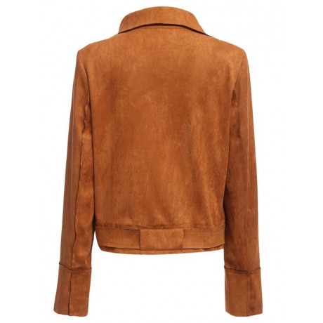 TRENDY LONG SLEEVE ZIPPER TYPE PURE COLOR WOMEN JACKET