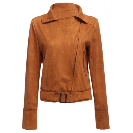 TRENDY LONG SLEEVE ZIPPER TYPE PURE COLOR WOMEN JACKET