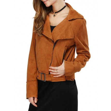TRENDY LONG SLEEVE ZIPPER TYPE PURE COLOR WOMEN JACKET