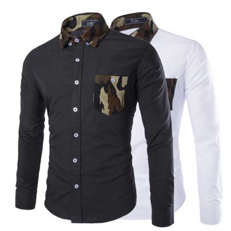 SIMPLE DESIGN CAMOUFLAGE DECORATION LONG SLEEVE BUSINESS SHIRT FOR MALE