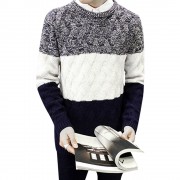 STYLISH COLOR BLOCK ROUND NECK MALE PULLOVER KNITTING SWEATER