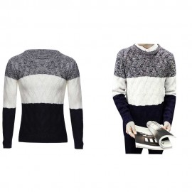 STYLISH COLOR BLOCK ROUND NECK MALE PULLOVER KNITTING SWEATER