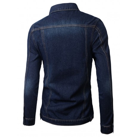 POCKETS EMBELLISHED TURN-DOWN COLLAR DENIM JECKET