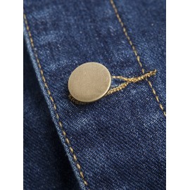 POCKETS EMBELLISHED TURN-DOWN COLLAR DENIM JECKET