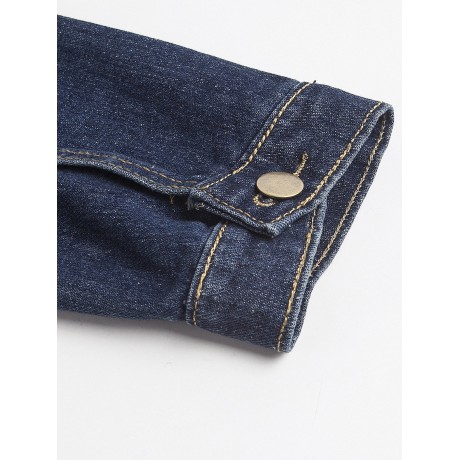 POCKETS EMBELLISHED TURN-DOWN COLLAR DENIM JECKET