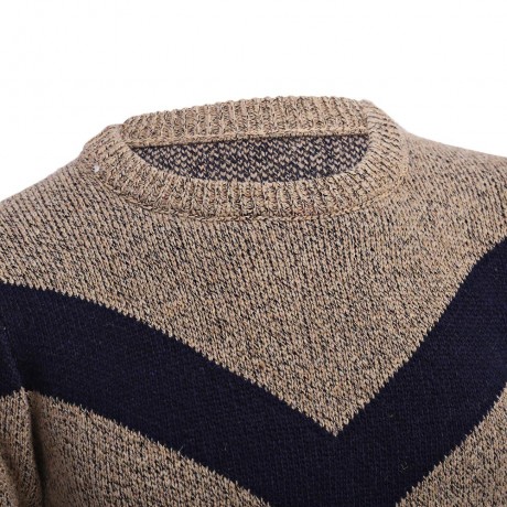 STYLISH COLOR BLOCK ROUND NECK MALE KNITTED PULLOVER SWEATER