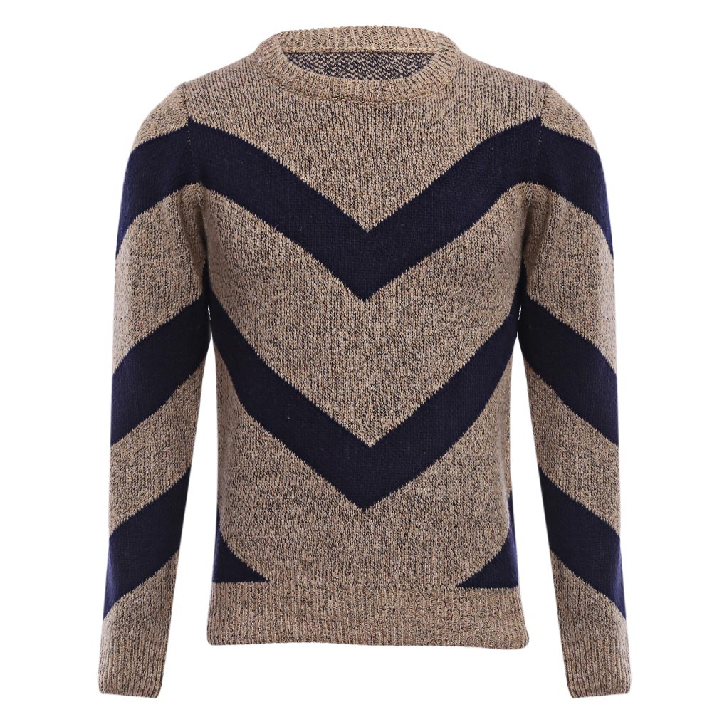 STYLISH COLOR BLOCK ROUND NECK MALE KNITTED PULLOVER SWEATER