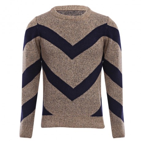 STYLISH COLOR BLOCK ROUND NECK MALE KNITTED PULLOVER SWEATER