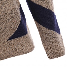 STYLISH COLOR BLOCK ROUND NECK MALE KNITTED PULLOVER SWEATER