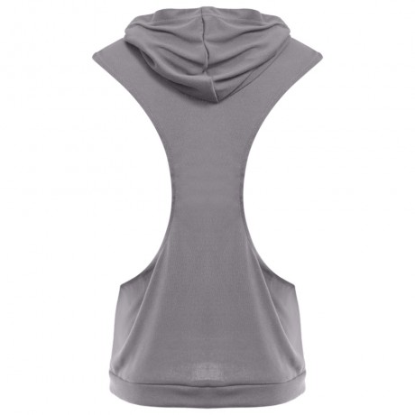 SIMPLE DESIGN HOODED SLEEVELESS FRONT POCKET SOLID COLOR T-SHIRT FOR MEN