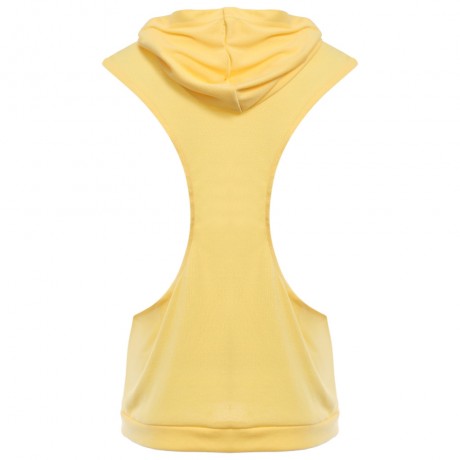 SIMPLE DESIGN HOODED SLEEVELESS FRONT POCKET SOLID COLOR T-SHIRT FOR MEN