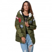 TRENDY HOODED PATCHWORK DESIGN COLOR BLOCK DOWN COAT FOR WOMEN