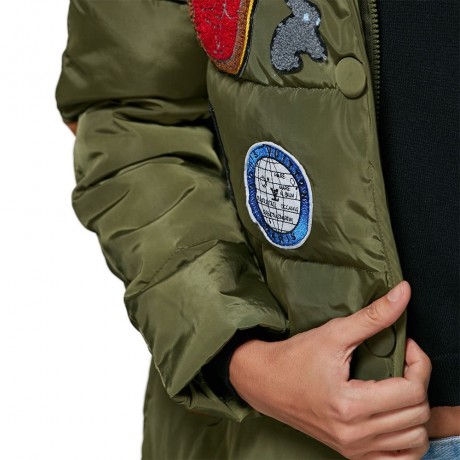 TRENDY HOODED PATCHWORK DESIGN COLOR BLOCK DOWN COAT FOR WOMEN