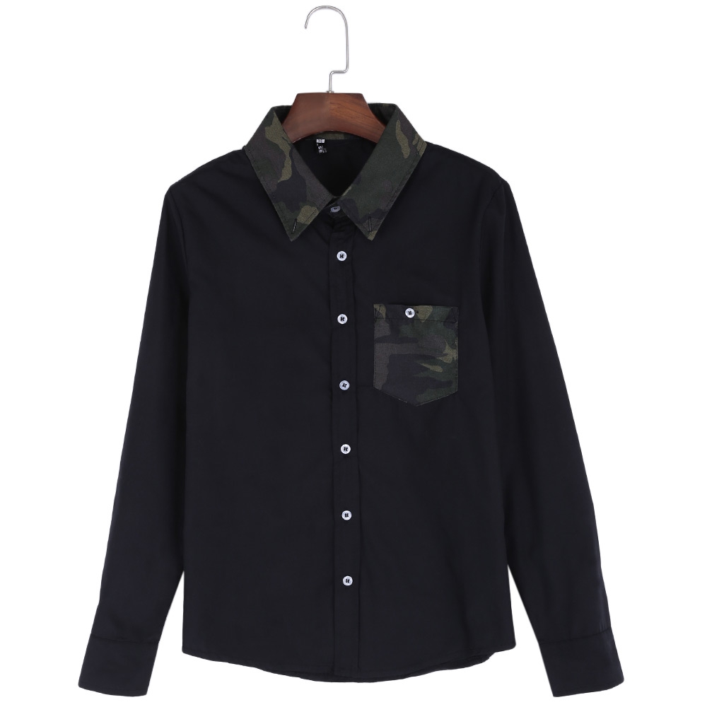 SIMPLE DESIGN CAMOUFLAGE DECORATION LONG SLEEVE BUSINESS SHIRT FOR MALE