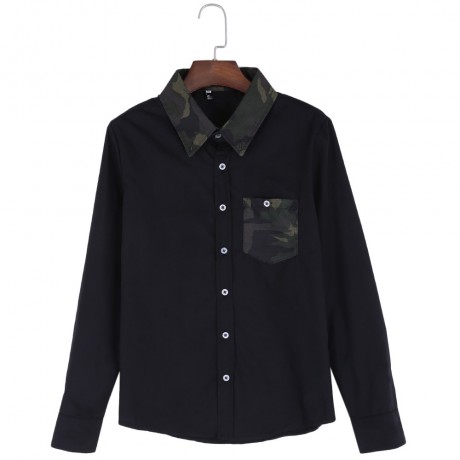 SIMPLE DESIGN CAMOUFLAGE DECORATION LONG SLEEVE BUSINESS SHIRT FOR MALE