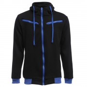 CASUAL FLEECE COLOR BLOCK ZIPPER DECORATION MALE HOODIES