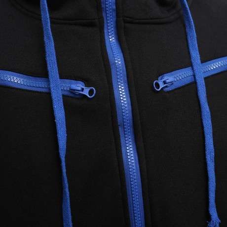 CASUAL FLEECE COLOR BLOCK ZIPPER DECORATION MALE HOODIES