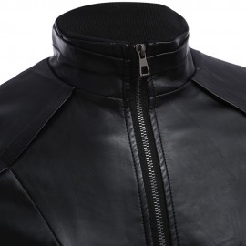 STYLISH STAND COLLAR ZIPPER DESIGN MALE WARM SLIM FIT LEATHER COAT