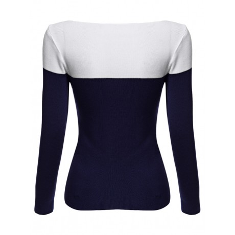 BRIEF ROUND COLLAR COLOR BLOCK KNITTED PULLOVER FOR WOMEN