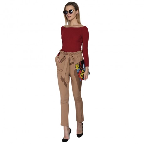 HIGH WAIST BOWTIE DESIGN SLIM PURE COLOR HAREM PANTS WITH BELT