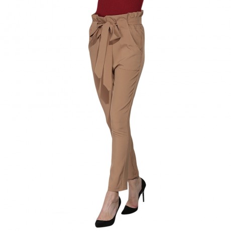 HIGH WAIST BOWTIE DESIGN SLIM PURE COLOR HAREM PANTS WITH BELT