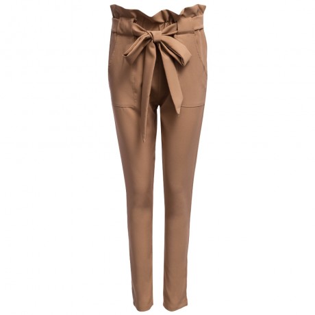 HIGH WAIST BOWTIE DESIGN SLIM PURE COLOR HAREM PANTS WITH BELT
