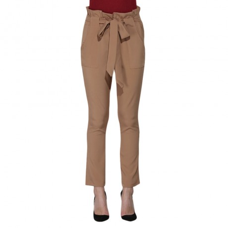 HIGH WAIST BOWTIE DESIGN SLIM PURE COLOR HAREM PANTS WITH BELT