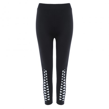 CASUAL HIGH ELASTIC HOLLOW CROSS DESIGN SPORTS PANTS FOR LADIES