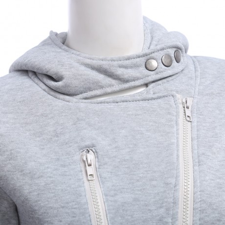 CASUAL TURN-DOWN COLLAR ZIPPER BUTTON DESIGN HOODIE FOR WOMEN