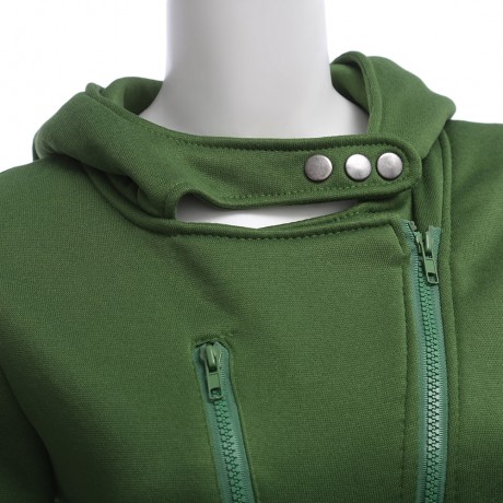 CASUAL TURN-DOWN COLLAR ZIPPER BUTTON DESIGN HOODIE FOR WOMEN