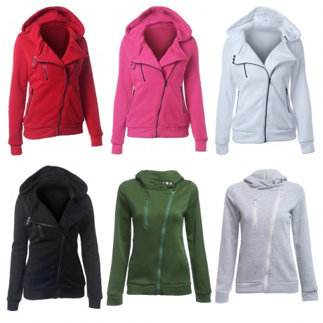 CASUAL TURN-DOWN COLLAR ZIPPER BUTTON DESIGN HOODIE FOR WOMEN