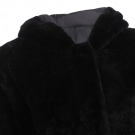 STYLISH HOODED LONG SLEEVE FAUX FUR PURE COLOR WARM COAT FOR LADIES