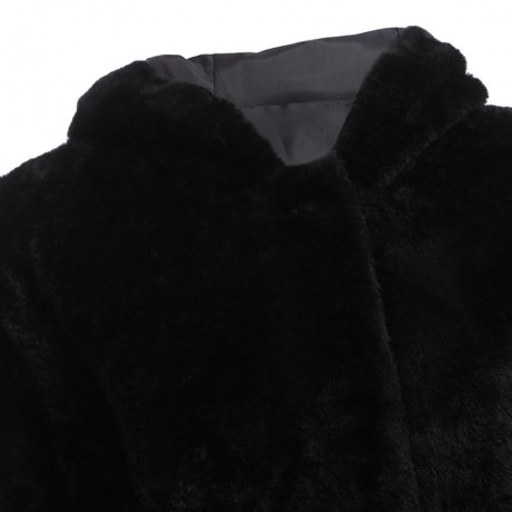 STYLISH HOODED LONG SLEEVE FAUX FUR PURE COLOR WARM COAT FOR LADIES