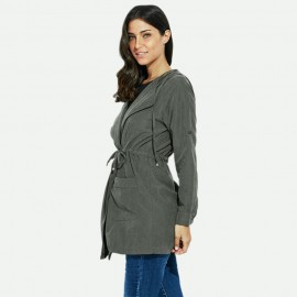 TRENDY HOODED LONG SLEEVE PURE COLOR WOMEN COAT