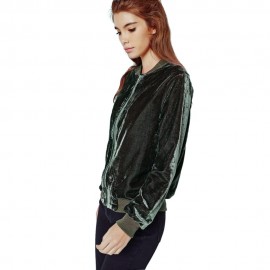 TRENDY ROUND COLLAR LONG SLEEVE ZIPPER TYPE PURE COLOR WOMEN BASEBALL COAT