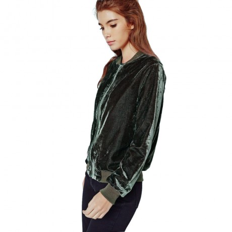 TRENDY ROUND COLLAR LONG SLEEVE ZIPPER TYPE PURE COLOR WOMEN BASEBALL COAT