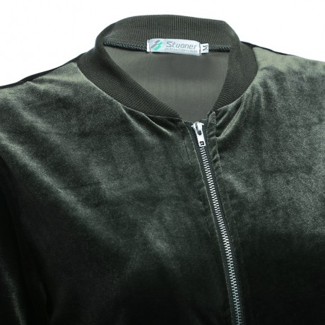 TRENDY ROUND COLLAR LONG SLEEVE ZIPPER TYPE PURE COLOR WOMEN BASEBALL COAT