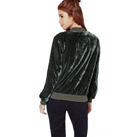 TRENDY ROUND COLLAR LONG SLEEVE ZIPPER TYPE PURE COLOR WOMEN BASEBALL COAT