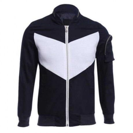 CASUAL PATCHWORK ZIPPER DESIGN STAND COLLAR COAT FOR MALE (DEEP BLUE)