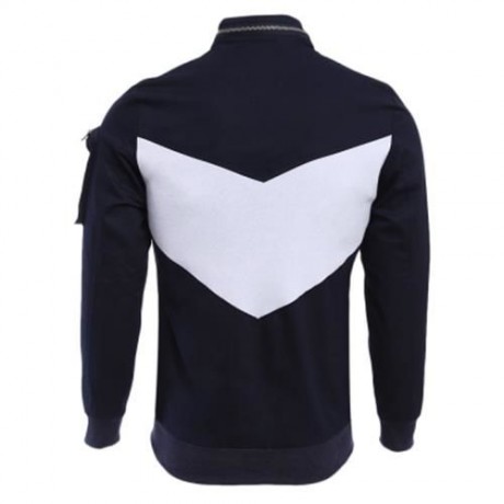 CASUAL PATCHWORK ZIPPER DESIGN STAND COLLAR COAT FOR MALE (DEEP BLUE)